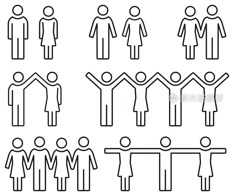 Set of people icons – man and woman. Line icons.